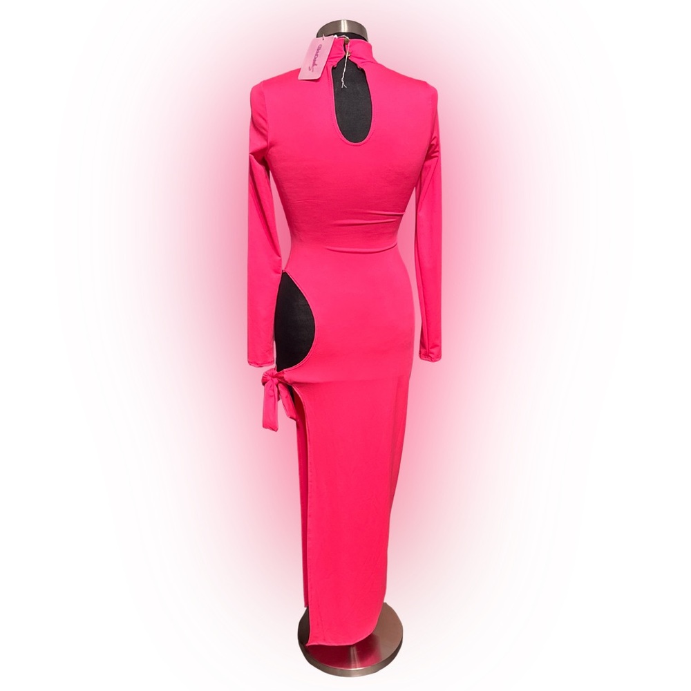 Uptown Sugar Popped Neon Pink Cutout Maxi Dress NWT Size Small - Picture 3 of 4